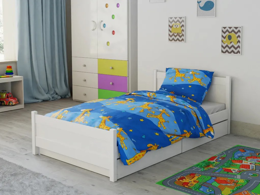 Bavlnené obliečky do postieľky Žirafa modrá