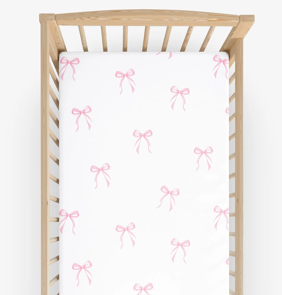 Goldea bavlnená napínacia plachta do detskej postieľky - ružové mašličky 60 x 120 cm