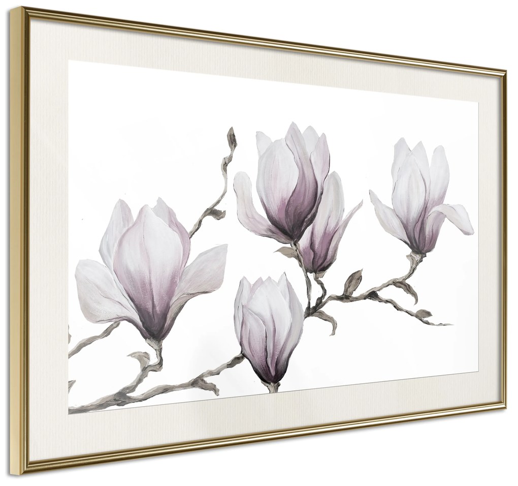 Artgeist Plagát - Painted Magnolias [Poster] Veľkosť: 90x60, Verzia: Čierny rám