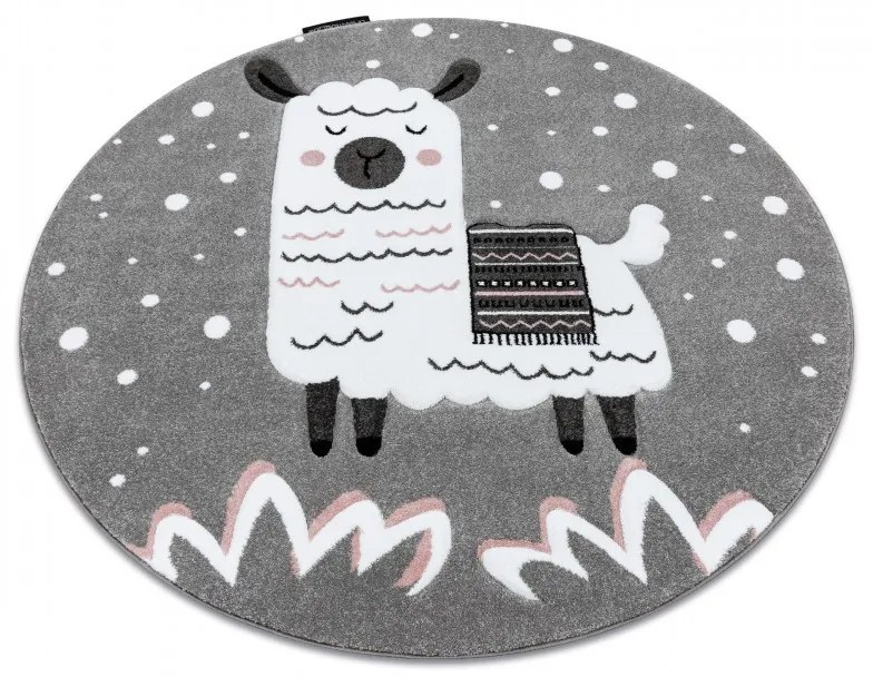 Detský kusový koberec Petit Lama grey kruh, 140x140 (priemer) kruh, šedá, detská izba, Dywany Łuszczów