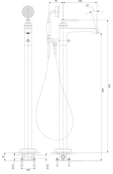 OMNIRES AM5233CR - Voľne stojacia vaňová sada s batériou ARMANCE lesklý chróm