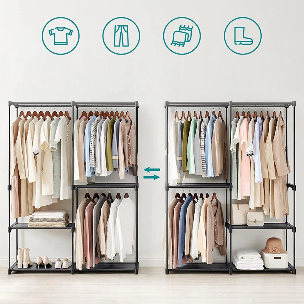 Šatníková skriňa, prenosná modulárna skriňa, čierna