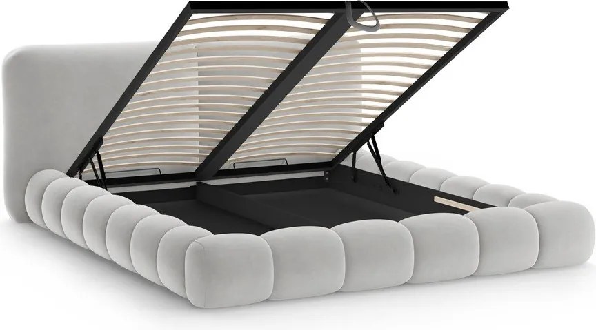 Sivá čalúnená dvojlôžková posteľ s úložným priestorom s roštom 160x200 cm Solange – Micadoni