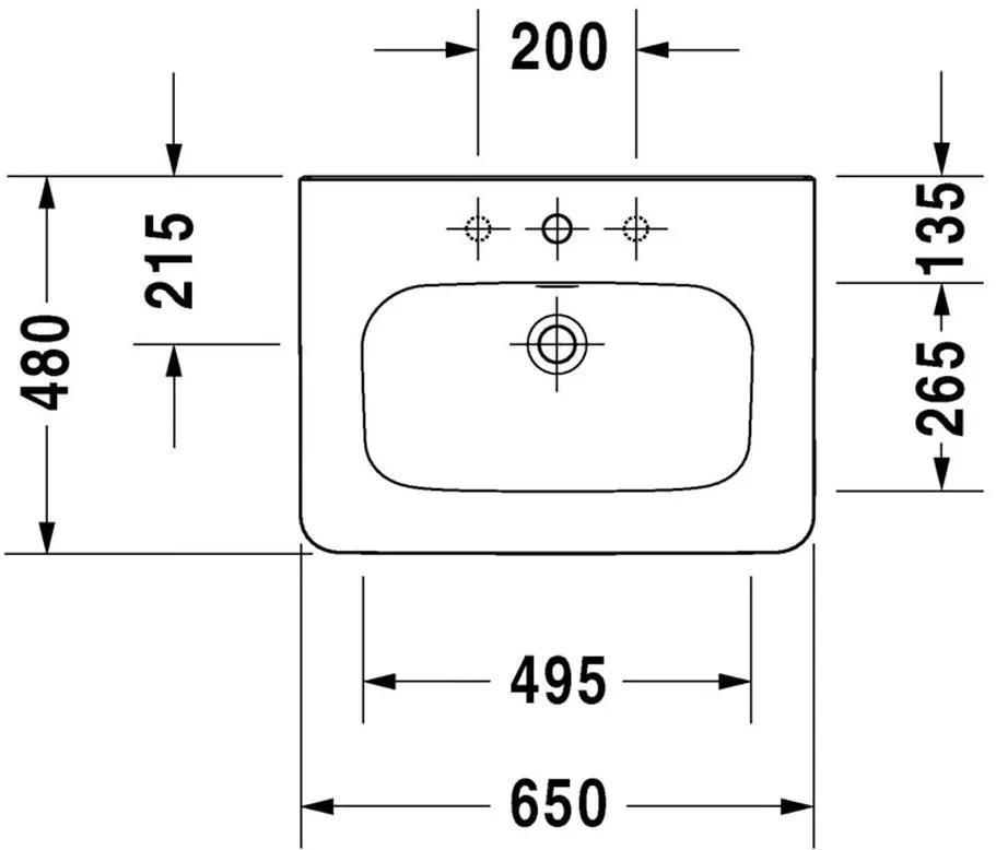 Duravit DuraStyle - Umývadlo do nábytku 650x480 mm, 1 otvor pre batériu prepichnutý, biela 2320650000
