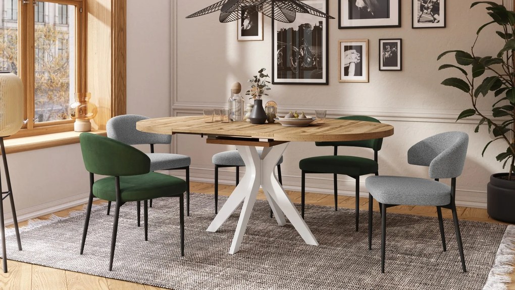 RENZO Dub Wotan/biela noha - OKRÚHLY STÔL Ø110 ROZKLADACÍ DO 180 cm | DO KUCHYNE JEDÁLNE OBÝVAČKY RETRO