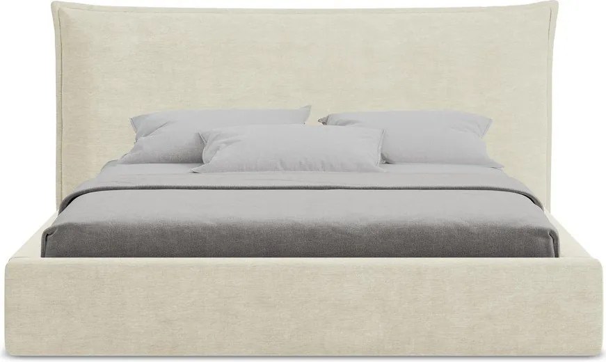 Béžová čalúnená dvojlôžková posteľ s úložným priestorom s roštom 160x200 cm Esala – Makamii