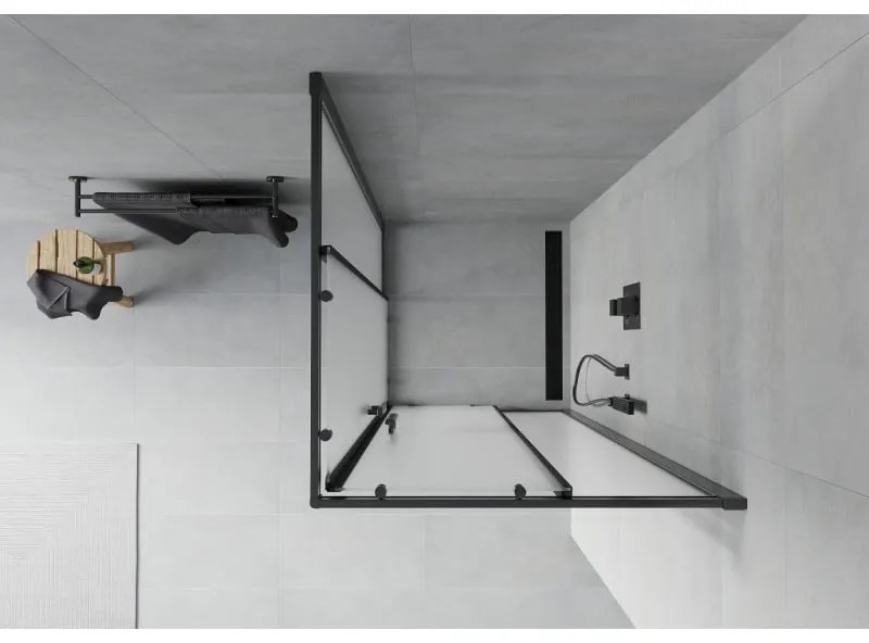 Mexen Rio, štvorcový sprchovací kút s posuvnými dverami 80(dvere) x 80(dvere) x 190 cm, 6mm sklo námraza, čierny profil, 860-080-080-70-30