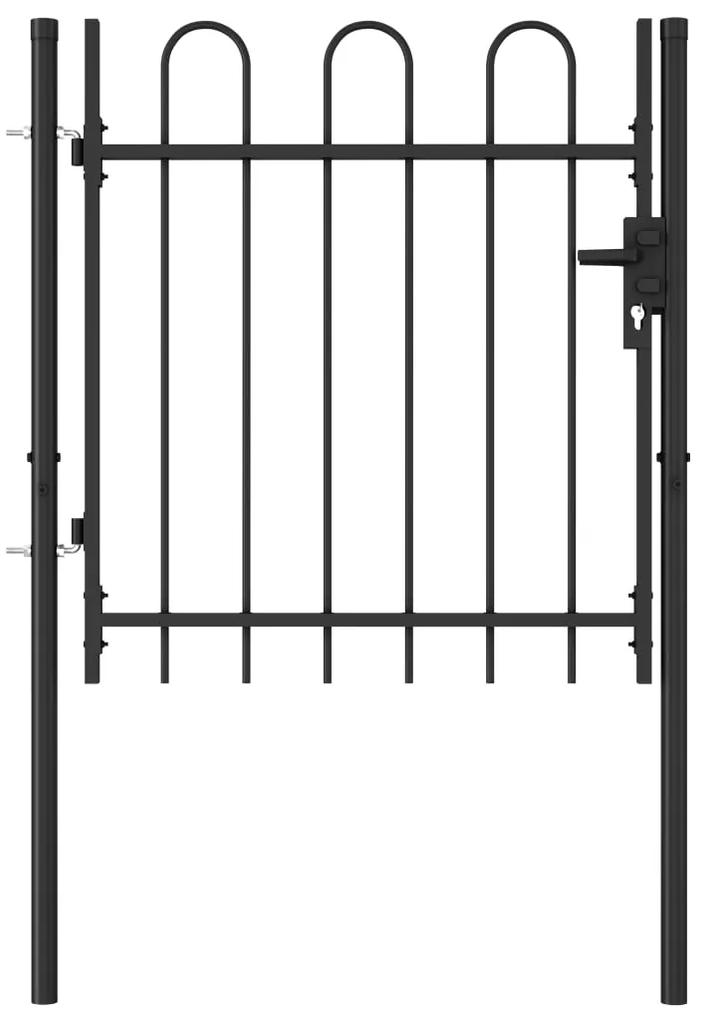 vidaXL Jednokrídlová plotová brána s oblúkom, oceľ 1x1 m, čierna