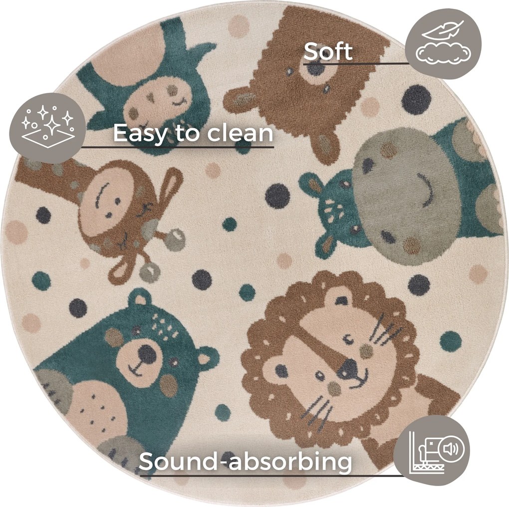 Hanse Home, Detský koberček Adventures 105968 Cream Brown Blue kruh, 100x100 (priemer) kruh, viacfarebná, detská izba