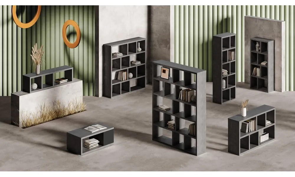 Sivá knižnica v dekore betónu 150x159 cm Berlin – TemaHome