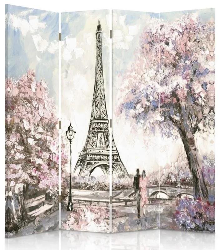 Ozdobný paraván Pařížská Eiffelova věž Pastel - 145x170 cm, štvordielny, obojstranný paraván 360°