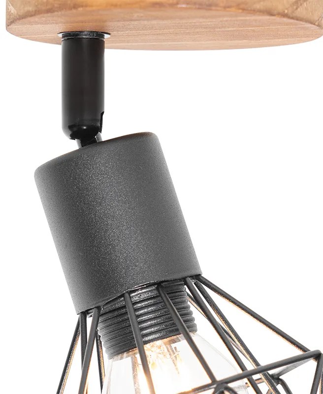 Priemyselné bodové svetlo čierne s dreveným otočným a naklápacím mechanizmom - Mosh