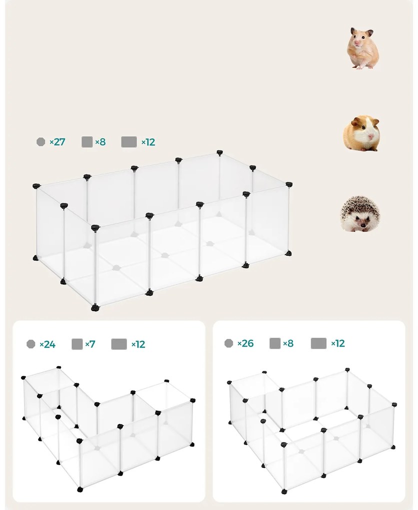 Ohrádka pre malé zvieratá z priehľadného plastu BEN, 125x63x42cm, transparentná SongmicsHome