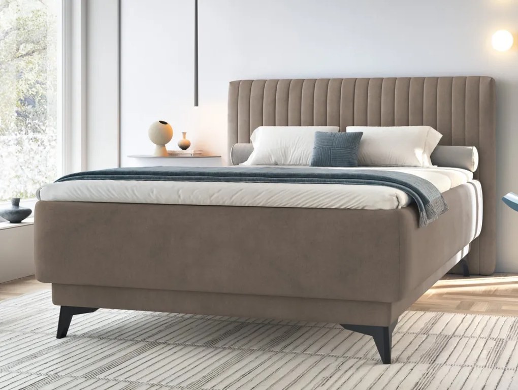 Posteľ Kalla 140x200 cm, svetlo hnedá taupe látka