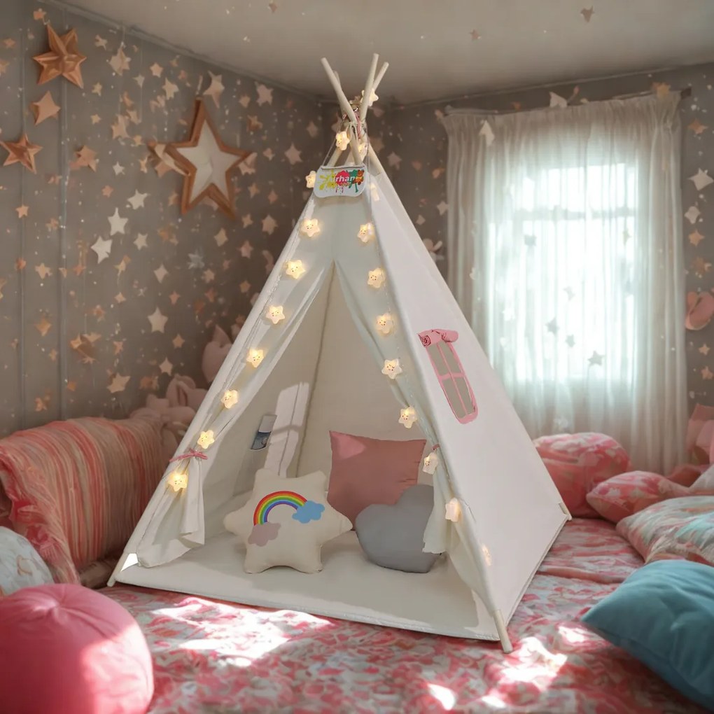 Jurhan Detský stan teepee JULIA, 120x120x160cm, béžová/ružová