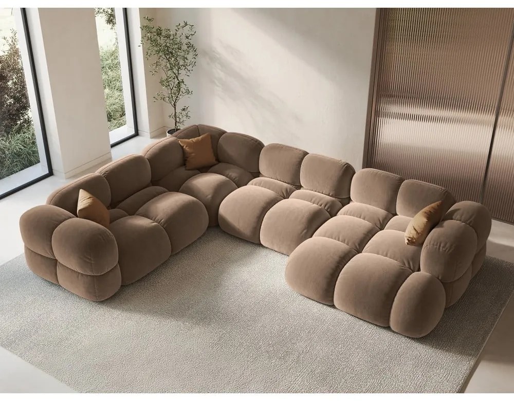 Hnedá zamatová rohová pohovka (ľavý roh/do tvaru "U") Loretto – Cosmopolitan Design