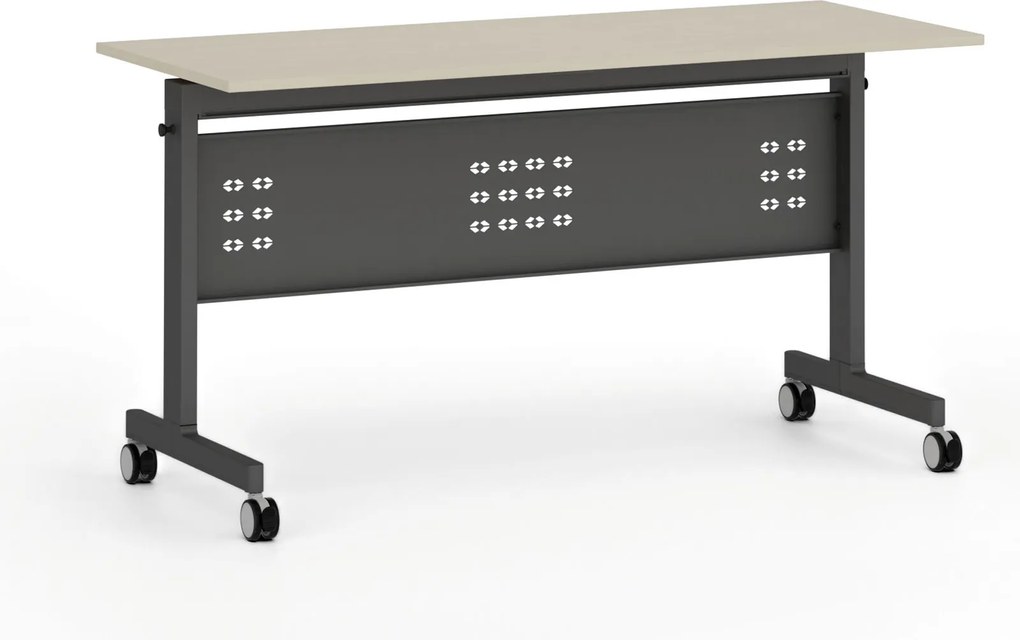 Mobilný stôl PRIMO MOBI, 140x60 cm, čierna podnož, breza