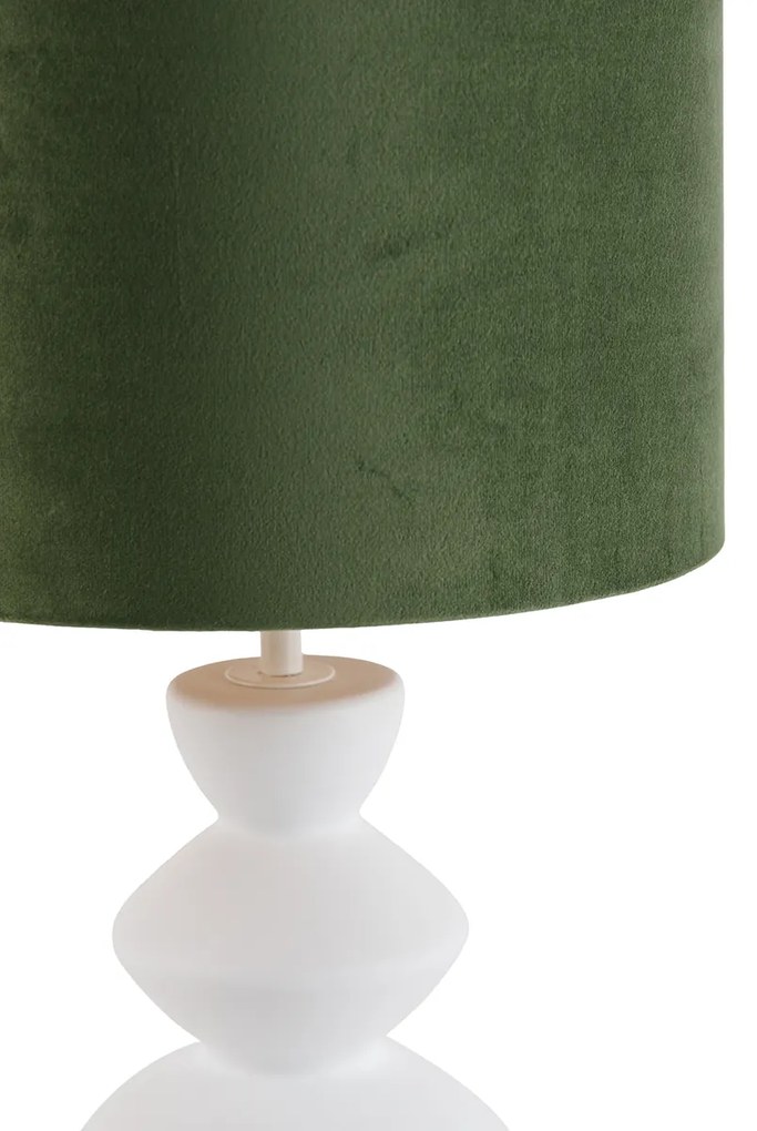 Dizajnová stolová lampa biela s tienidlom z zamatu zelená so zlatom 25 cm - Alisia