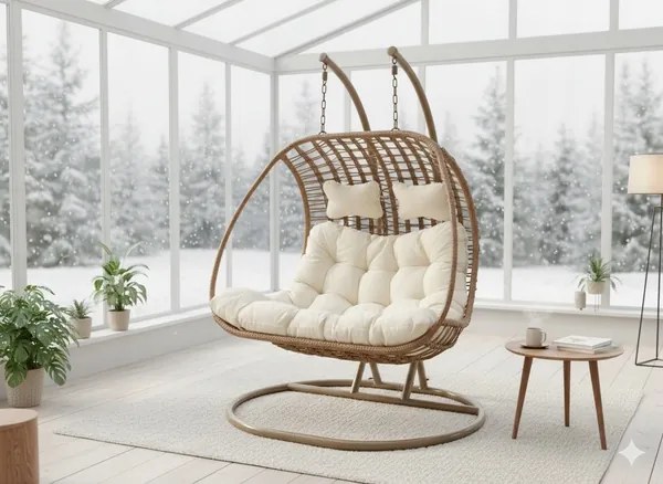 Dvoumístné závěsné houpací křeslo June béžové/krémové