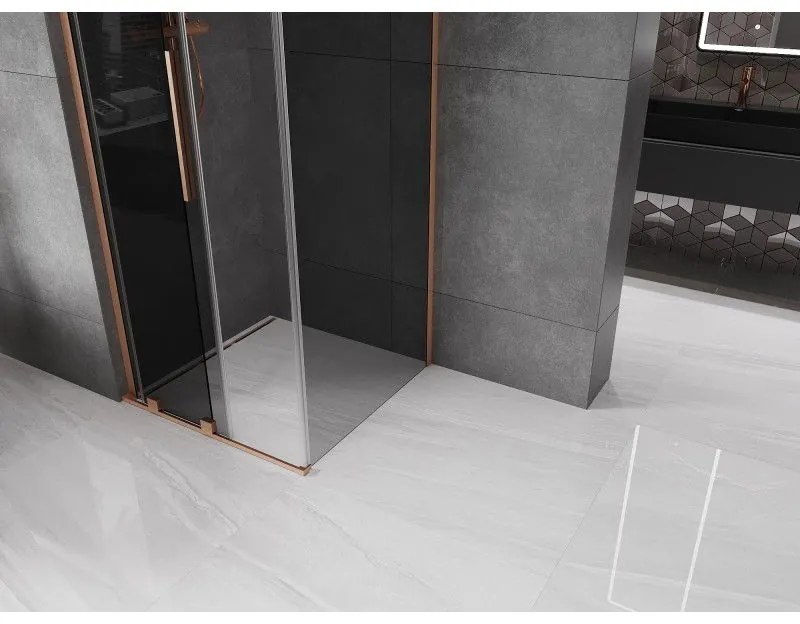 Mexen Velar L, sprchový kút s posuvnými dverami 90 x 90 cm, 8mm šedé sklo, medená matná, 871-090-090-43-65
