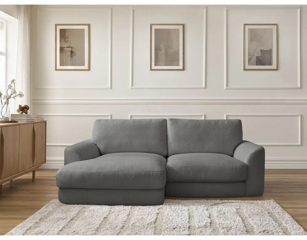 Tmavosivá rohová pohovka z textílie buklé (ľavý roh/s leňoškou) Leonore – Bobochic Paris