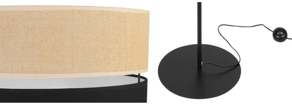 Stojacia lampa Juta, 1x jutové/čierne textilné tienidlo, o, b