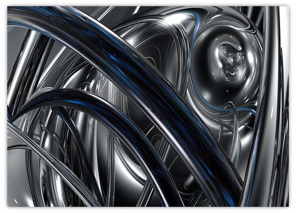 Sklenený obraz sivej abstrakcie s modrou (70x50 cm)