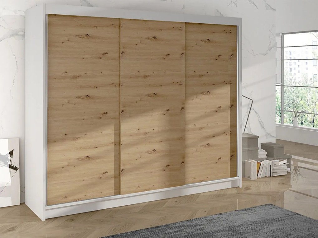 Trojdverová šatníková skriňa Geneva II, Farby: čierny / dub artisan