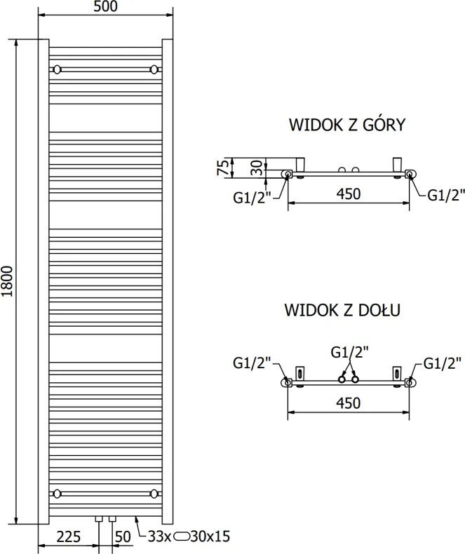Mexen Hades, vykurovacie teleso 1800 x 500 mm, 843 W, čierna, W104-1800-500-00-70