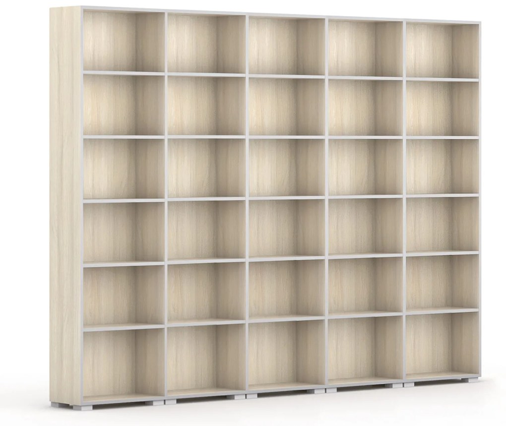 Knižnica SILVER LINE, 5 stĺpcov, 2230 x 3000 x 400 mm, dub prírodný