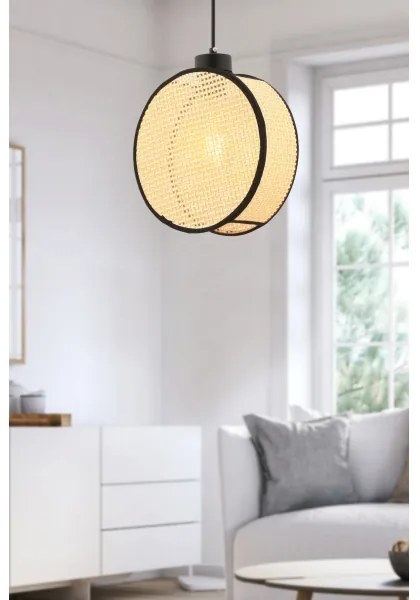 Luster na lanku DRUM 1xE27/60W/230V béžová/čierna