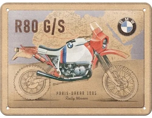 Plechová ceduľa BMW - R80 G/S Paris Dakar, (20 x 15 cm)