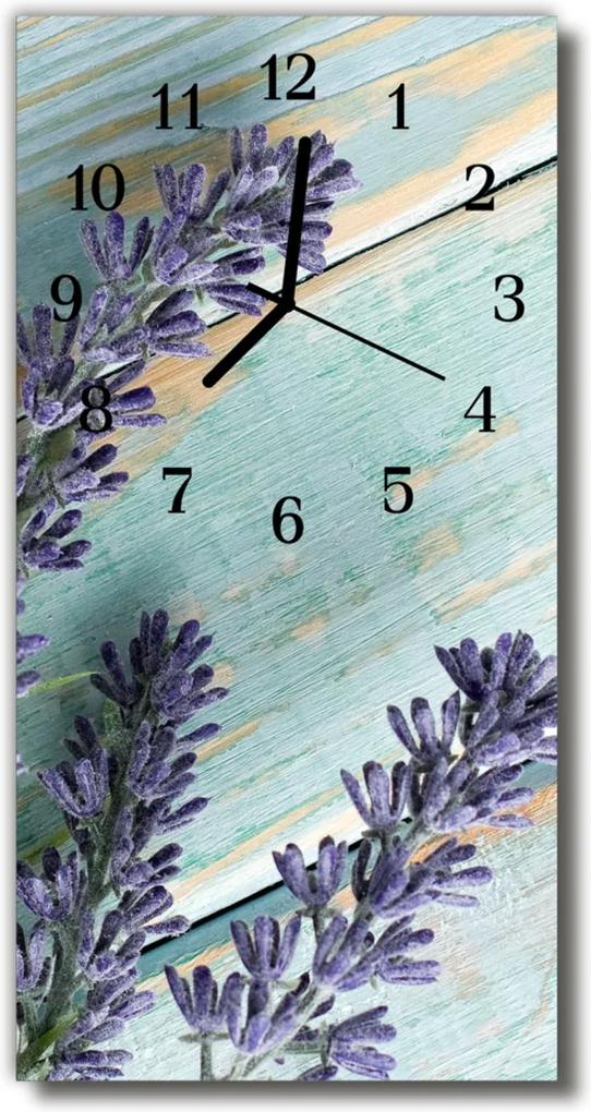 Sklenené hodiny vertikálne  Purpurové kvety levandule