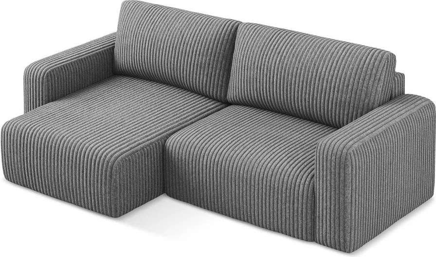 Sivá menčestrová rozkladacia/s úložným priestorom rohová pohovka (ľavý roh/s leňoškou) Kona – Makamii