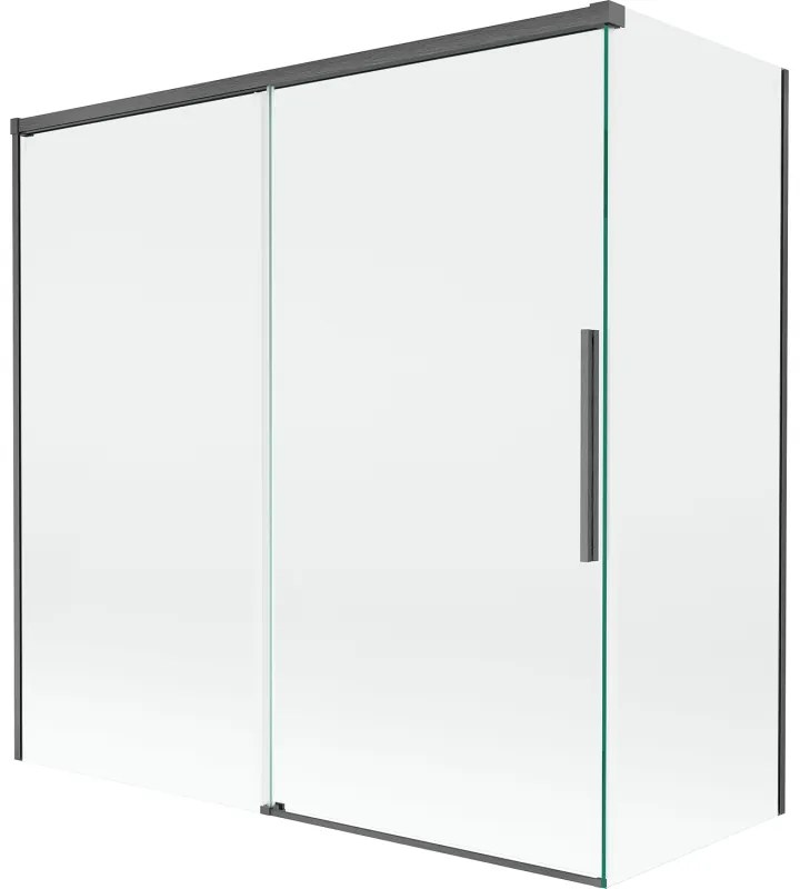 Mexen Rox, 2-krídlová posuvná vaňová zástena 160 + 80 x 150 cm, 8mm číre sklo, brúsený grafit profil, 8C9-160-080-66-00