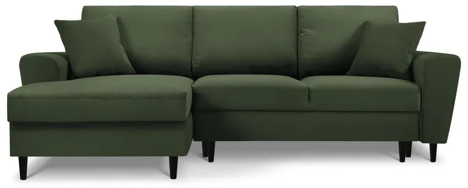 Zelená menčestrová rozkladacia rohová pohovka Micadoni Home Moghan, ľavý roh