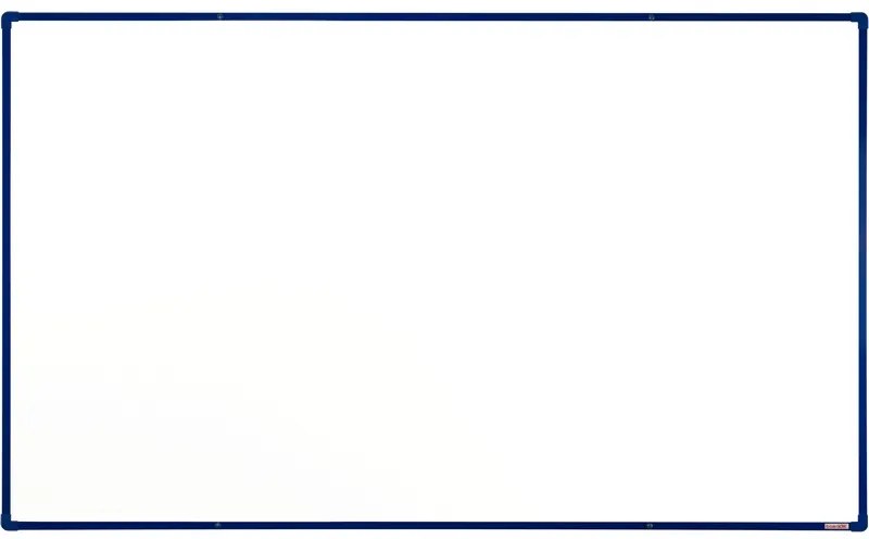 Biela magnetická popisovacia tabuľa s keramickým povrchom boardOK, 2000 x 1200 mm, modrý rám