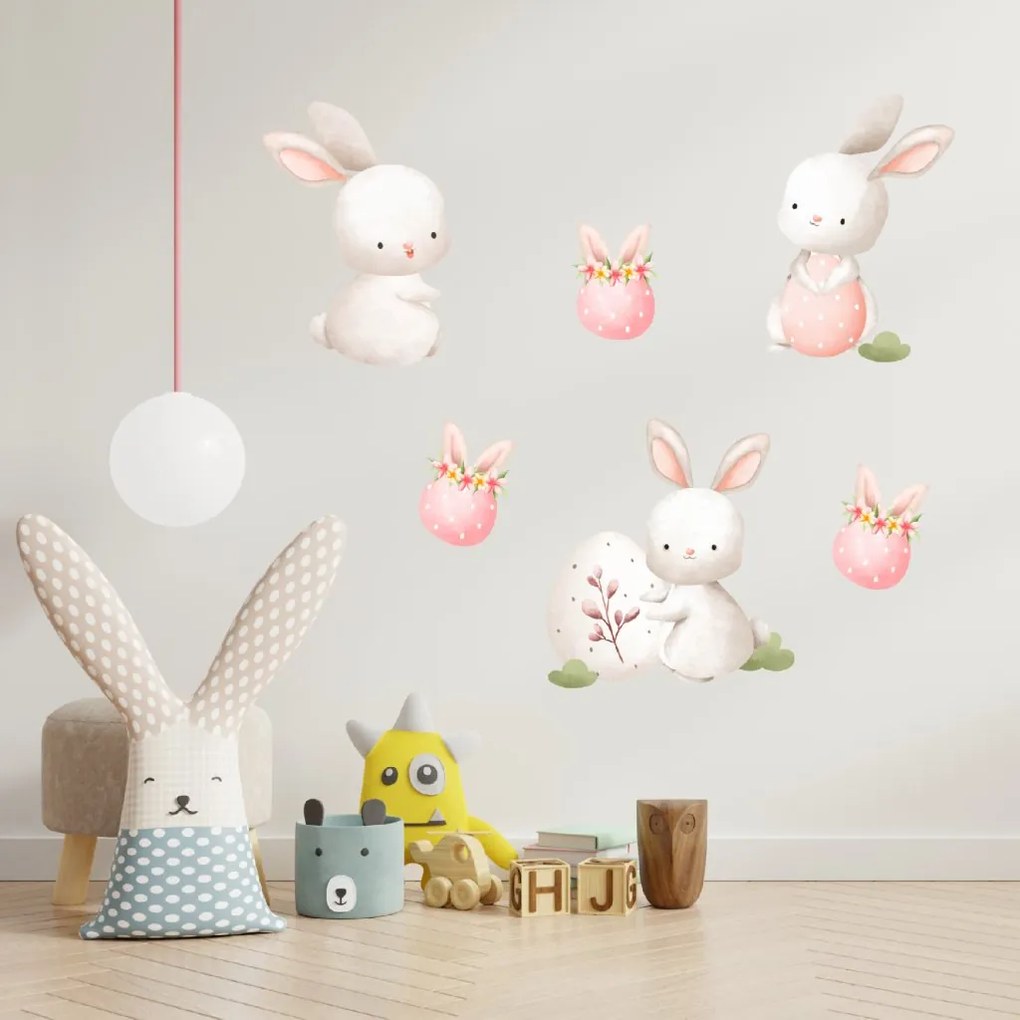 PIPPER. Textilná nálepka na stenu "Veľkonočné zajačiky"