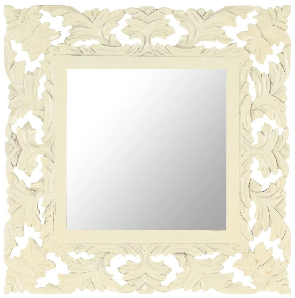 vidaXL Ručne vyrezávané zrkadlo biele 50x50 cm masívne mangovníkové drevo