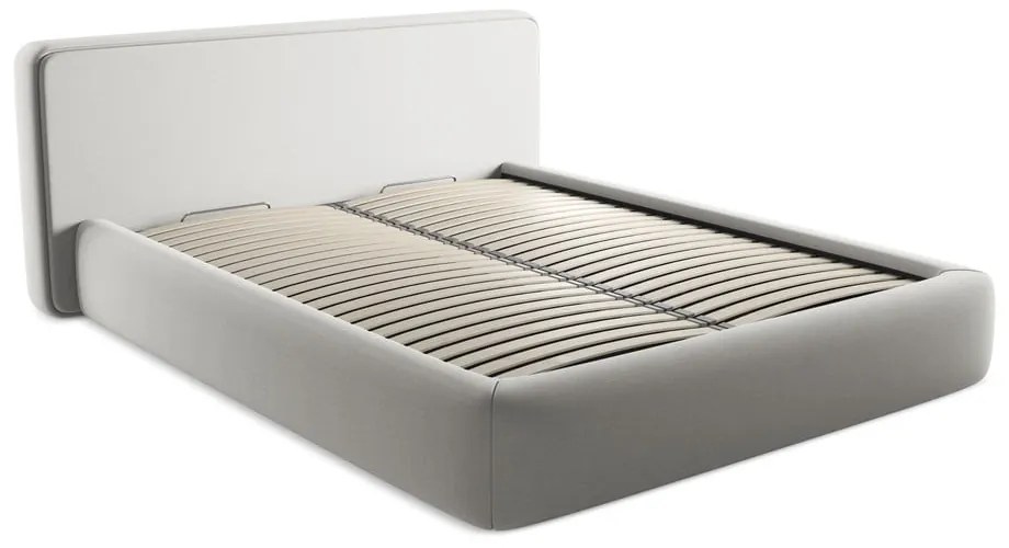 Svetlosivá čalúnená dvojlôžková posteľ s úložným priestorom s roštom 160x200 cm Kiana – Makamii