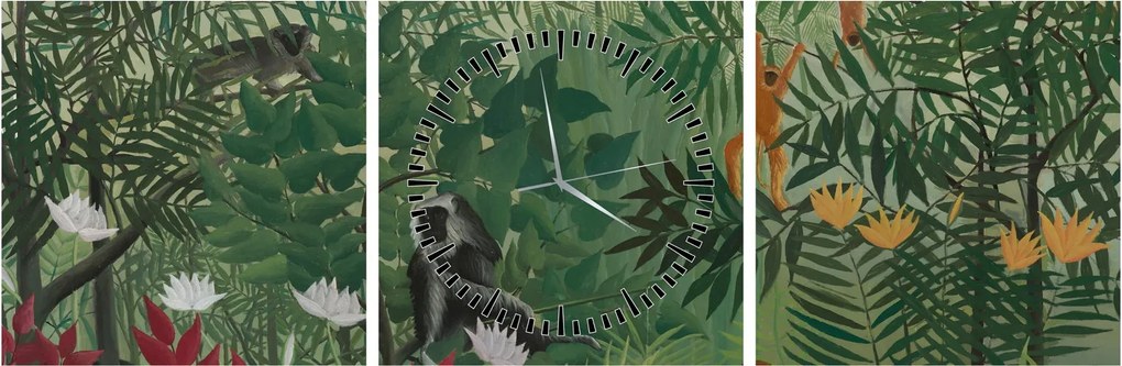 Obraz - Henri Rousseau, Tropical Forest with Monkeys, reprodukcia (s hodinami) (90x30 cm)