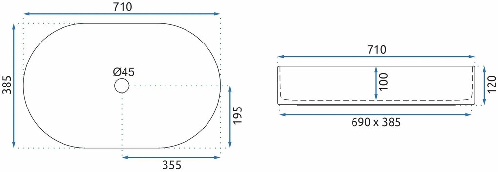 Rea Nadia, umývadlo na dosku 710x385x120 mm, biela lesklá, REA-U5801