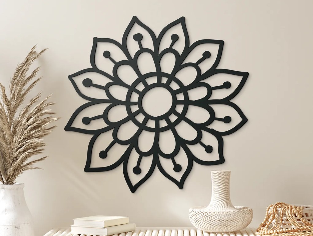 drevko Drevená mandala na stenu Kvet Rozmer obrazu: 44,5 x 44,5 cm, Farba dekorácie: Čierna