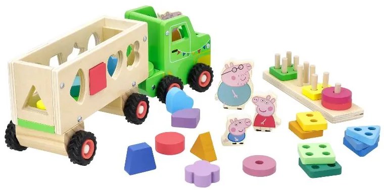 Drevené nákladné auto s prívesom Prasiatko Peppa (auto s drevenými tvarmi) (100395658)