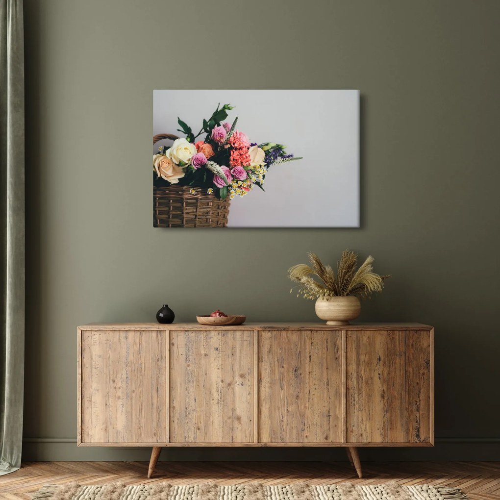 Obraz košíka s kvetinami (90x60 cm)