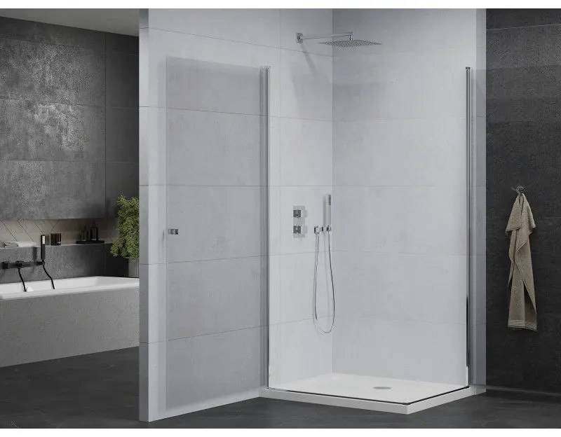Mexen Pretoria Duo, sprchovací kút s 2-krídlovými dverami 80 (dvere) x 70 (dvere) cm, 6mm číre sklo, chrómový profil + slim sprchová vanička 5cm biela, 852-080-070-01-02-4010
