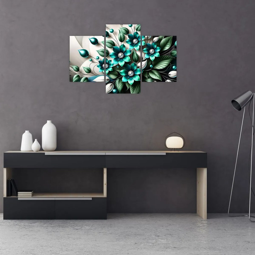 Obraz - 3D tyrkysové kvety (90x60 cm)