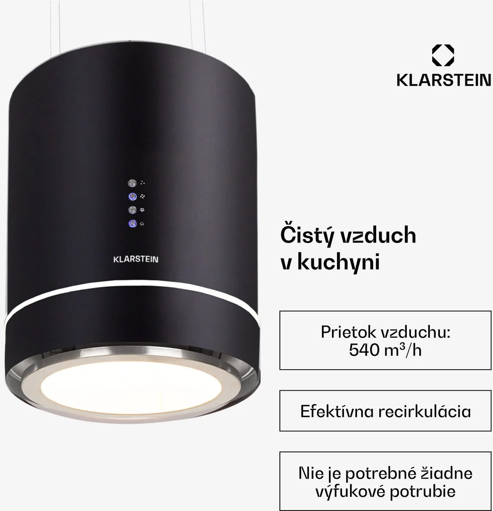 Klarstein Tron Ambience, digestor, 38 cm, ostrovčekový, 521 m³/h, LED, čierny