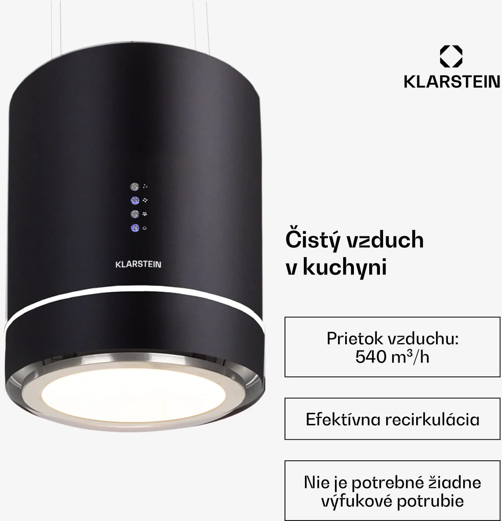Klarstein Tron Ambience, digestor, 38 cm, ostrovčekový, 540 m³/h, LED, čierny