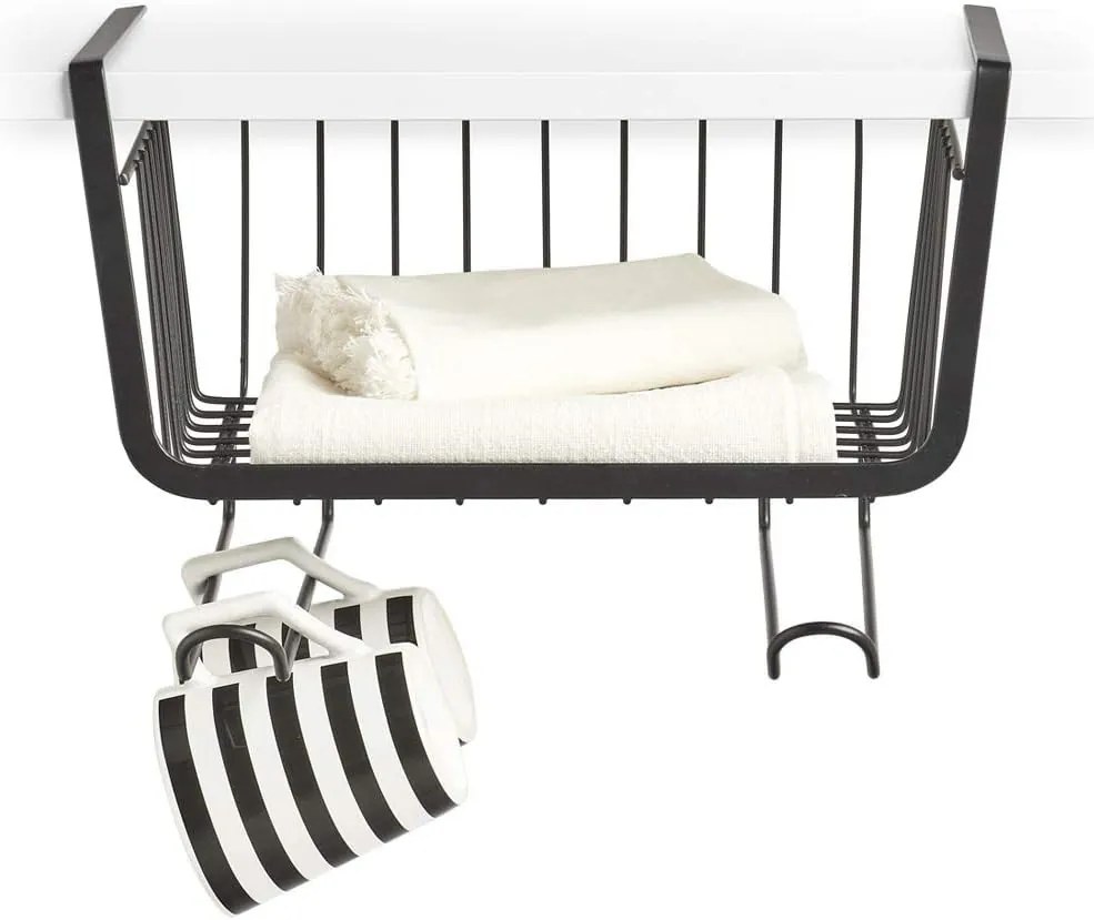 Zeller Present Prídavný závesný kôš pod policu s 2 háčikmi na kuchynské utierky, čierny UNDER